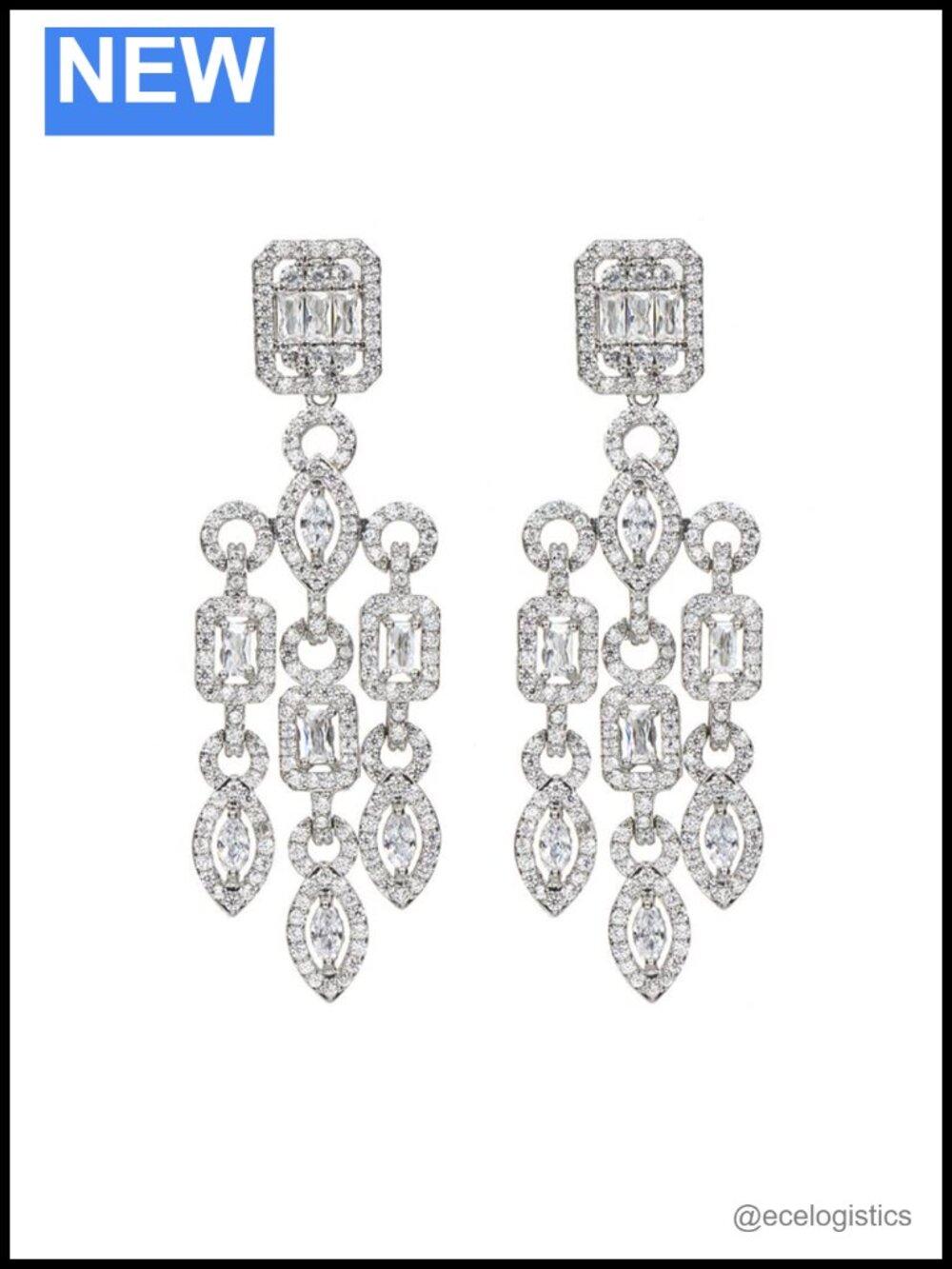 18K White Gold Moissanite Chandelier Drop Dangle Earrings French Wire Gift